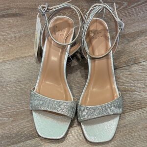a new day Silver Rhinestone Ankle-Strap Block Heels Prom Wedding Summer size 9
